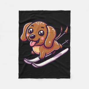 Cute Ski Dog Alpine Snow Dachshund Puppy Winter Fleece Blanket