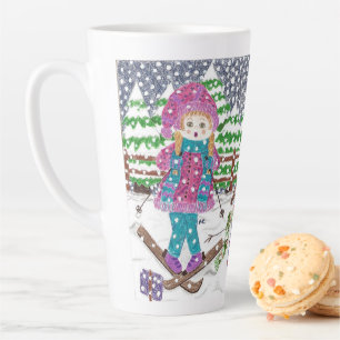 Cute Ski Girl Illustration Latte Mug