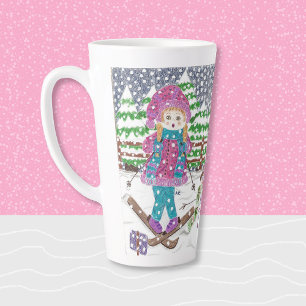 Cute Ski Girl Illustration Latte Mug