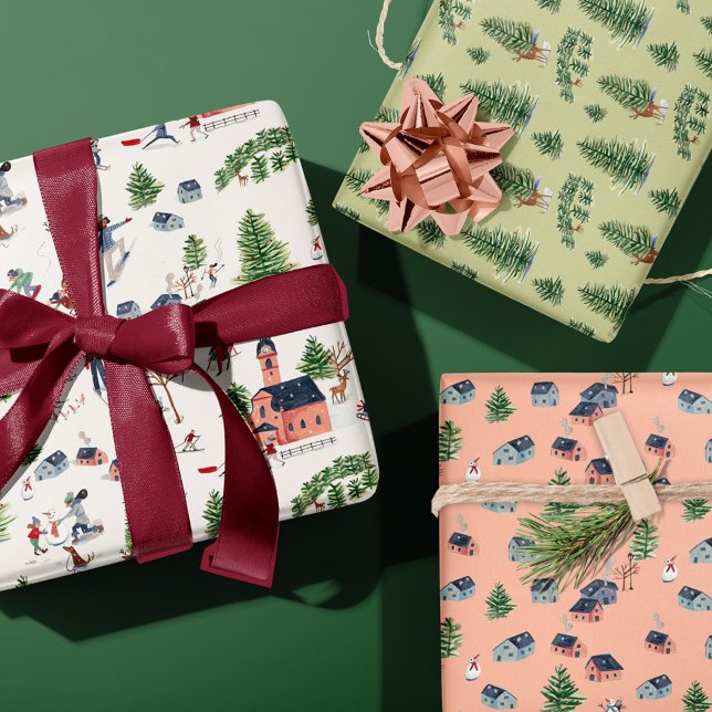 Cute Ski Pink Nordic Christmas Wrapping Paper Sheet (Cute Ski Pink Nordic Christmas Wrapping Paper Sheets)