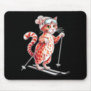 Cute skiing cat with goggles men women mouse mat