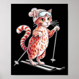 Cute Skiing Cat With Goggles Men Women  Poster