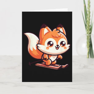 Cute Skiing Fox Kawaii Alpine Slope Winter Fun Card