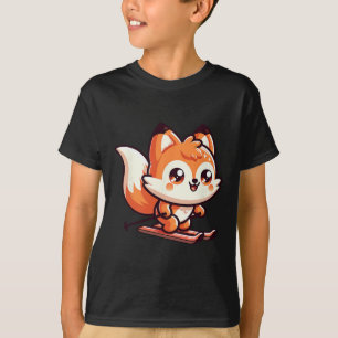 Cute Skiing Fox Kawaii Alpine Slope Winter Fun  T-Shirt