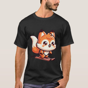 Cute Skiing Fox Kawaii Alpine Slope Winter Fun T-Shirt