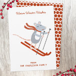Cute Skiing Mouse Personalised Holiday Card<br><div class="desc">A fun little mouse skiing. Original art by Nic Squirrell. Change the Warm Winter Wishes greeting and the name to personalise.</div>
