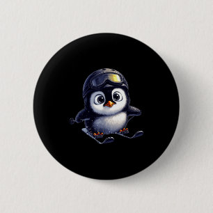 Cute skiing penguin winter adventure crew 6 cm round badge