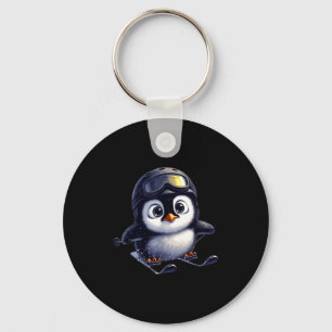 Cute skiing penguin winter adventure crew key ring