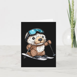 Cute skiing sea otter card