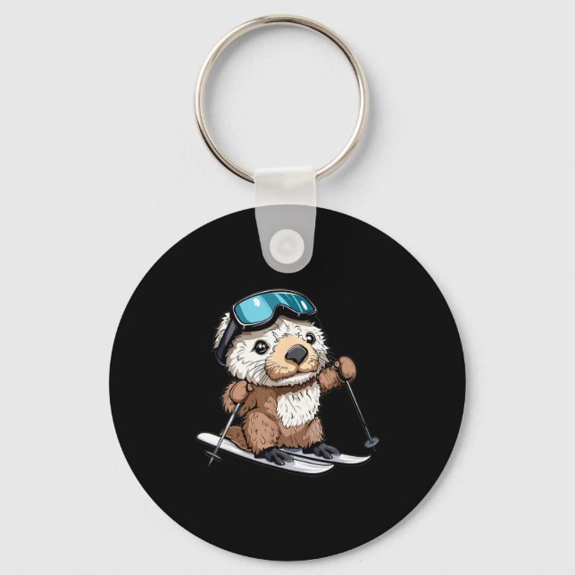 Cute skiing sea otter  key ring (Front)
