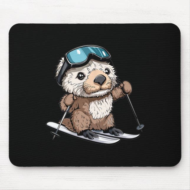 Cute Skiing Sea Otter  Mouse Mat (Front)
