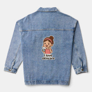 Cute Skincare Girl Sticker – Self-Care Cartoon Denim Jacket