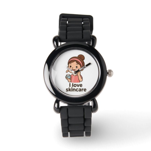 Cute Skincare Girl Sticker – Self-Care Cartoon Watch (Front)