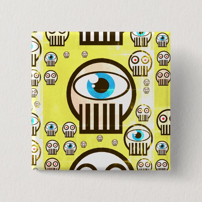 Cute skull & alien skulls design on button (Front)