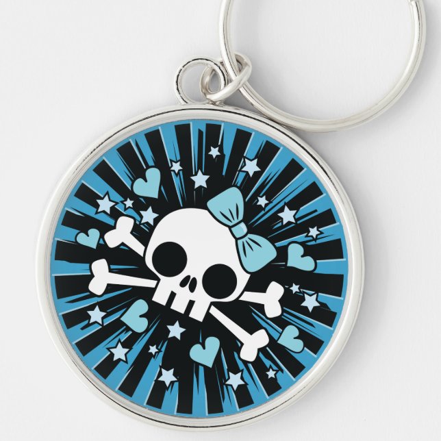 Cute Skull and Crossbones - Blue Key Ring (Front)