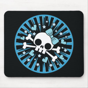 Cute Skull and Crossbones - Blue Mouse Mat