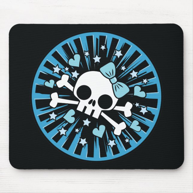 Cute Skull and Crossbones - Blue Mouse Mat (Front)