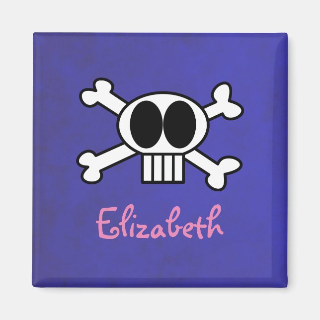 Cute Skull and Crossbones Personalised Magnet (Front)