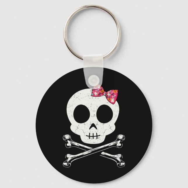 Cute Skull And Crossbones Pink Bow Tie Halloween S Key Ring (Front)