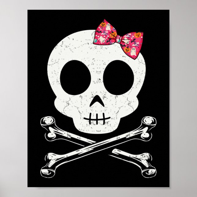 Cute Skull And Crossbones Pink Bow Tie Halloween S Poster (Front)