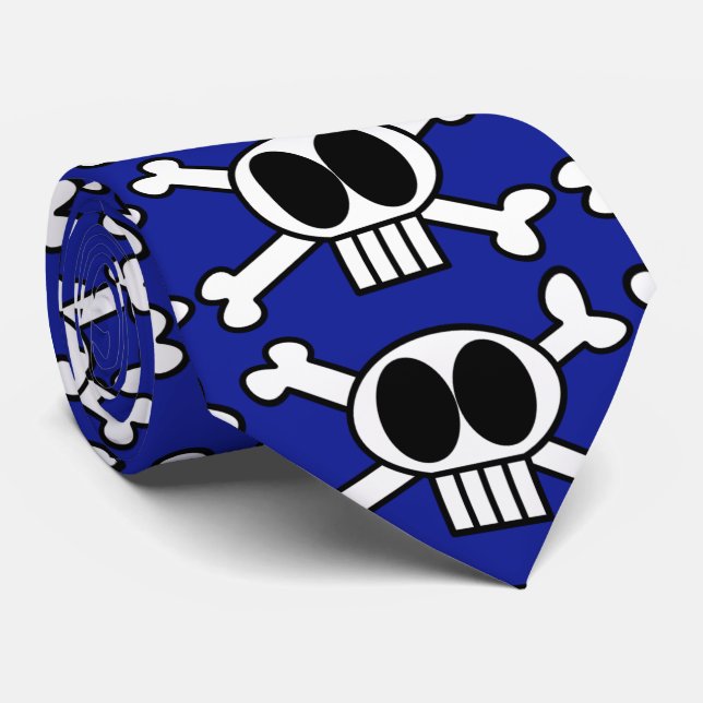 Cute Skull and Crossbones with Big Black Eyes Tie (Rolled)