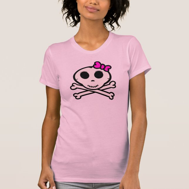 Cute Skull and Crossbones With Pink Bow T-Shirt (Front)