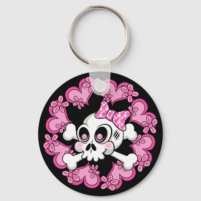 Cute Skull and Hearts Key Ring (Front)