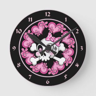 Cute Skull and Hearts Round Clock