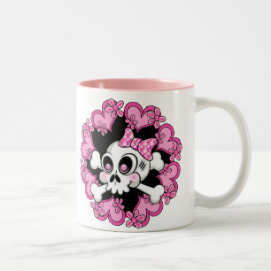 Cute Skull and Hearts Two-Tone Coffee Mug