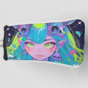 Cute Skull and Horns Punk Rock Anime Girl Golf Head Cover