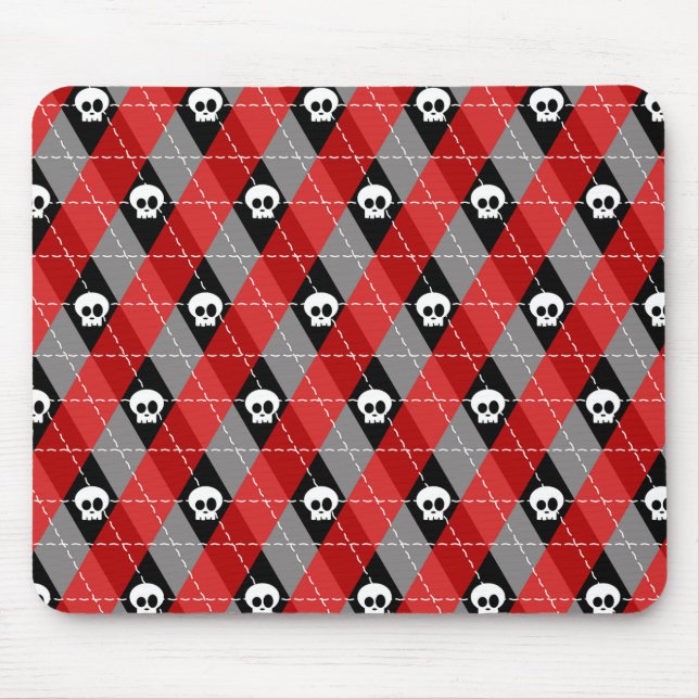 Cute Skull Argyle Pattern Mouse Mat (Front)