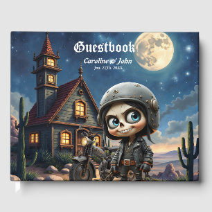 Cute Skull Biker Moonlit Ride Through the Desert Guest Book
