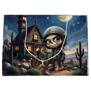 Cute Skull Biker Moonlit Ride Through the Desert Large Gift Bag