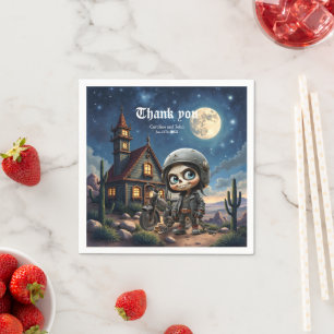 Cute Skull Biker Moonlit Ride Through the Desert Napkin