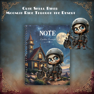 Cute Skull Biker Moonlit Ride Through the Desert Notebook