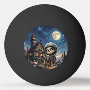 Cute Skull Biker Moonlit Ride Through the Desert Ping Pong Ball