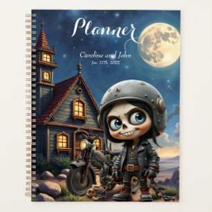 Cute Skull Biker Moonlit Ride Through the Desert Planner