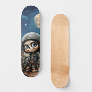 Cute Skull Biker Moonlit Ride Through the Desert Skateboard