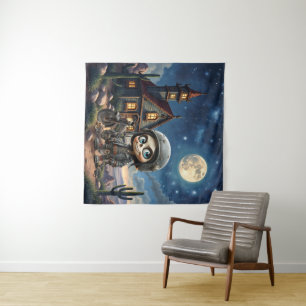 Cute Skull Biker Moonlit Ride Through the Desert Tapestry