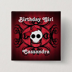 Cute skull birthday 15 cm square badge