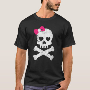 Cute Skull bone Pink Bow Women Girls Adorable Kawa T-Shirt