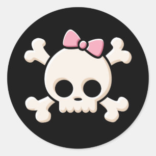 Cute Skull Girl Black Round Sticker