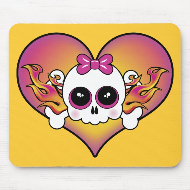 Cute Skull Heart Mouse Mat (Front)