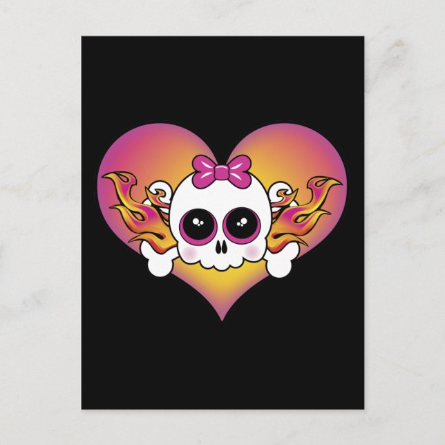 Cute Skull Heart Postcard (Front)