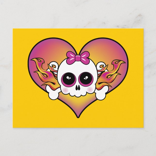 Cute Skull Heart Postcard (Front)