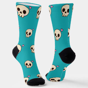 Cute Skull & Heart Socks   Teal Gothcore Vibes 