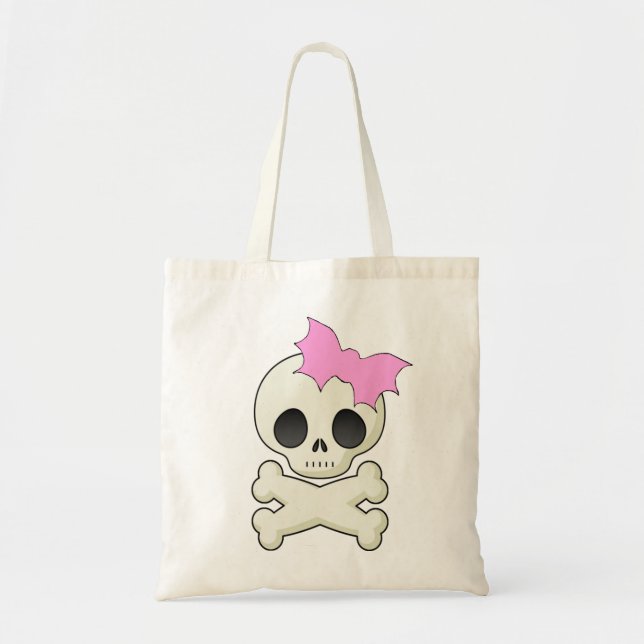 Cute Skull n Crossbones with Bat Bow Tote Bag (Front)