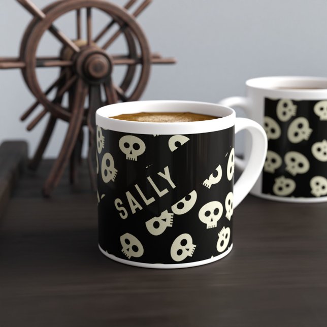 Cute Skull Pattern Black and Cream Espresso Cup (Get ready to rock and roll your caffeine fix like a true boss!)