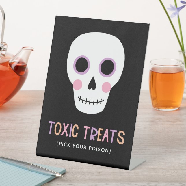 Cute Skull Toxic Treats Pastel Halloween  Pedestal Sign (In SItu)