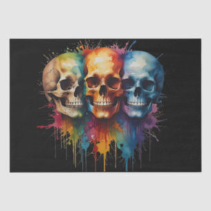 Cute Skull Watercolour with Paint Splattered Tissue Paper